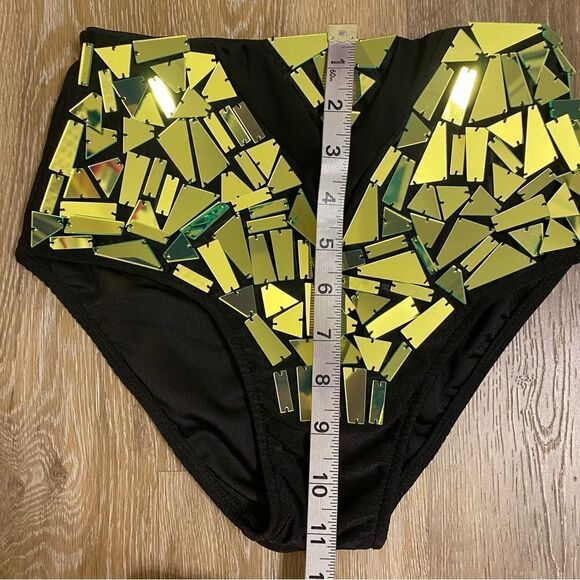 Glamour dance costume green broken glass two-piece rhinestone embellishment SA - Picture 12 of 14